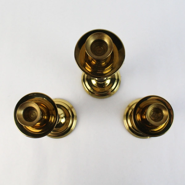 Set Of 3 Brass And Silver Tone Metal Graduated Size Candlesticks 6-10.25 Inch