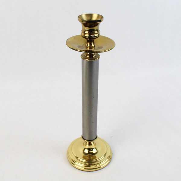 Set Of 3 Brass And Silver Tone Metal Graduated Size Candlesticks 6-10.25 Inch
