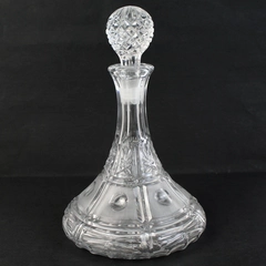 Cut Crystal Decanter Frosted Trapezoid Panels with Clear Circle Centers