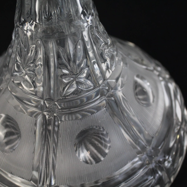 Cut Crystal Decanter Frosted Trapezoid Panels with Clear Circle Centers