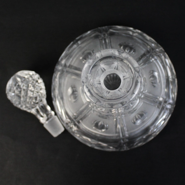 Cut Crystal Decanter Frosted Trapezoid Panels with Clear Circle Centers