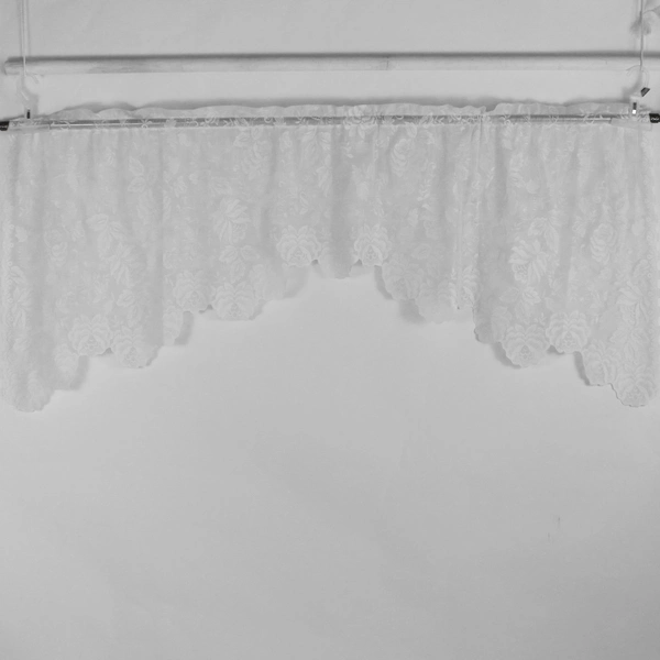 White Mesh Lace Floral Design Valance Curtain 74"
