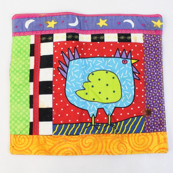 Lot of 2 Colorful Hot Pad Potholder Handmade Fabric Chicken & Floral 11" x 10"