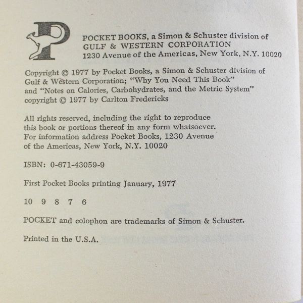 Carlton Frederick's Calorie & Carbohydrate Guide 1977 Paperback