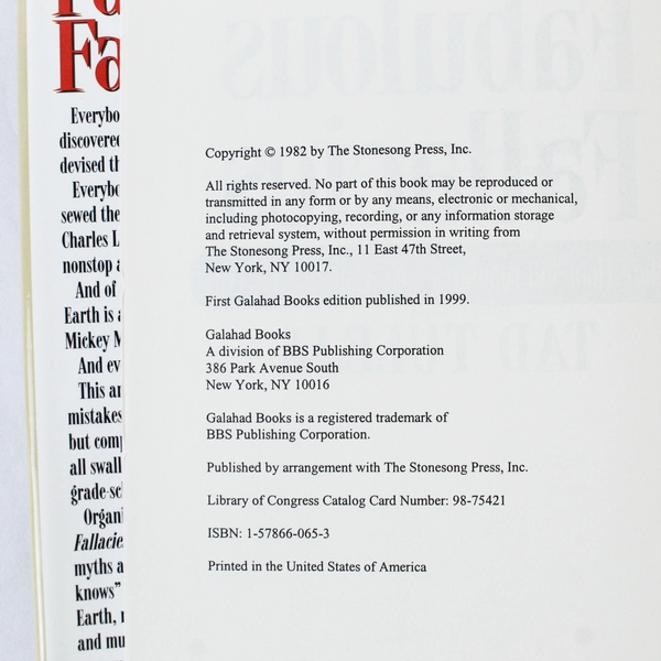 Fabulous Fallacies by Tad Tuleja 1999 Hardcover - Misconceptions & Beliefs