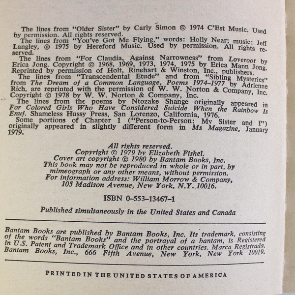 Sisters by Elizabeth Fishel Love and Rivalry 1980 Paperback