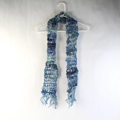 Quirky Handmade Blue Knit Felt Women's Scarf With Fringe 60"