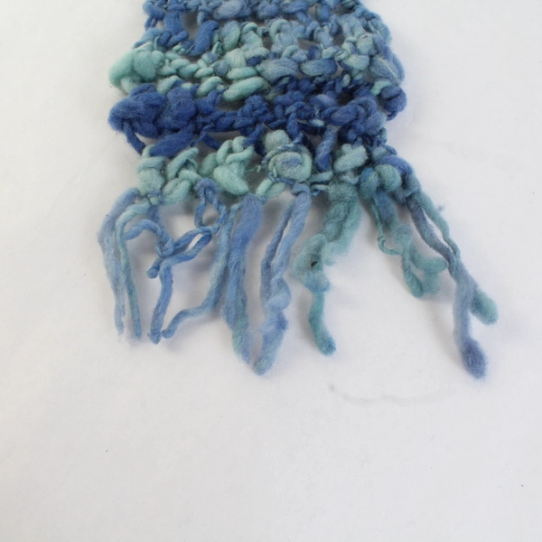 Quirky Handmade Blue Knit Felt Women's Scarf With Fringe 60"