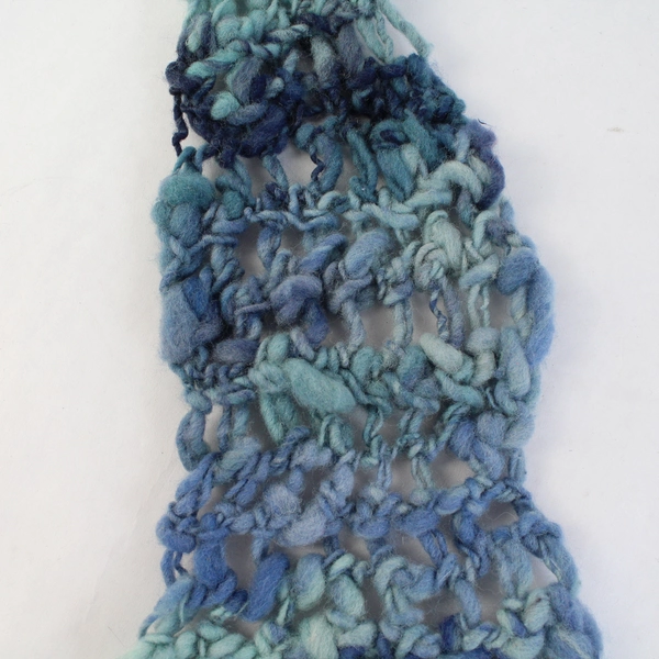Quirky Handmade Blue Knit Felt Women's Scarf With Fringe 60"