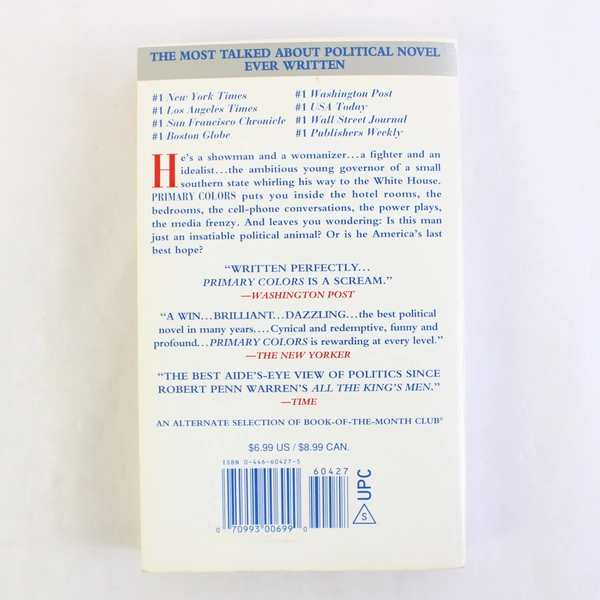 Primary Colors A Novel of Politics by Anonymous 1996 Paperback