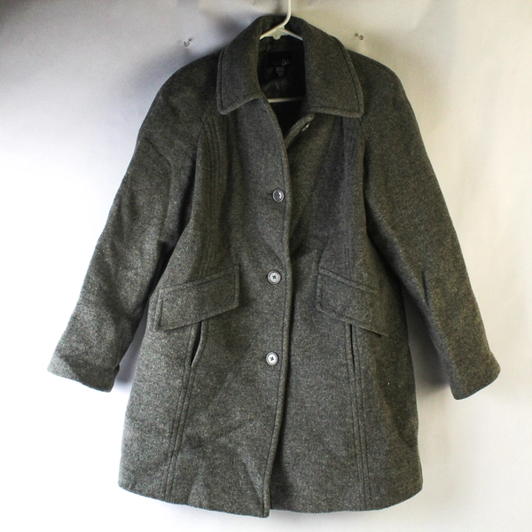 East 5th Women's Gray Wool Blend Overcoat Size M Button Front & Pockets