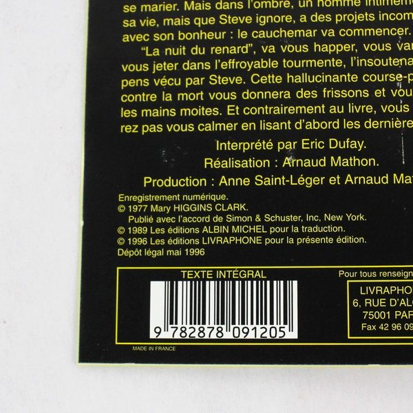 Mary Higgins Clark La Nuit Du Renard French Cassettes 1996 Livraphone