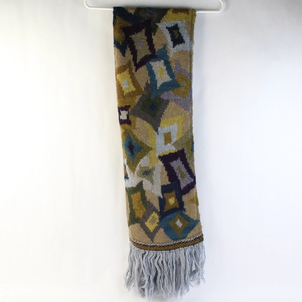 Tara Multicolor Diamond Design Handspun Wool Scarf With Fringe 64"
