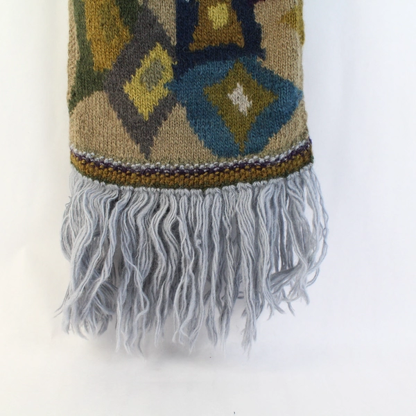 Tara Multicolor Diamond Design Handspun Wool Scarf With Fringe 64"