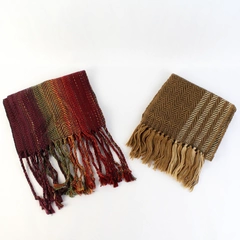 Lot of 2 Women's Brown and Multicolor Woven Scarves With Fringe