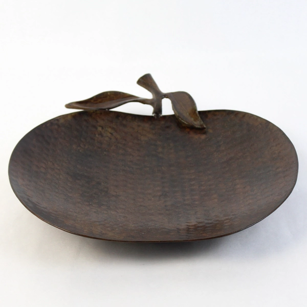 Brown Hanging Hammered Metal Apple Shaped Footed Tray 