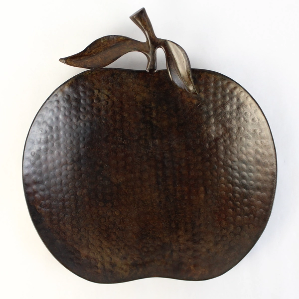 Brown Hanging Hammered Metal Apple Shaped Footed Tray 