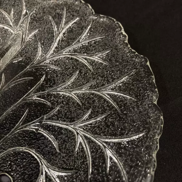 Vintage Indiana Glass Pebble Leaf Divided Relish Dish 10" Tree Pattern