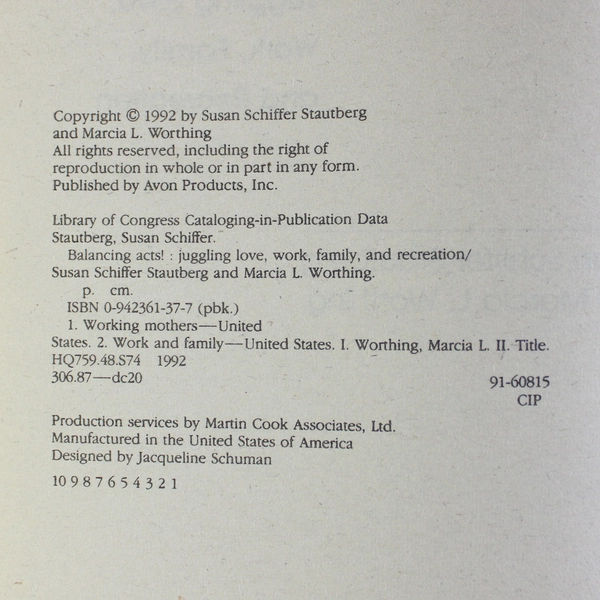 Balancing Acts! by Susan S Stautberg & Marcia L Worthing 1992 Paperback