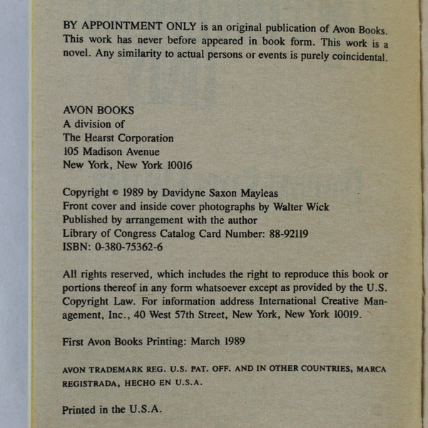 By Appointment Only Davidyne Saxon Mayleas 1989 Paperback Avon Books