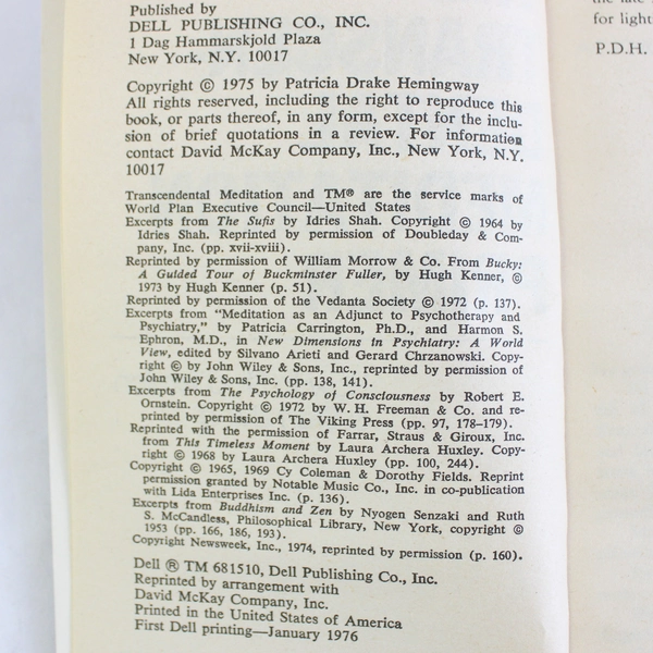 The Transcendental Meditation Primer by Patricia Drake Hemingway 1976 Paperback