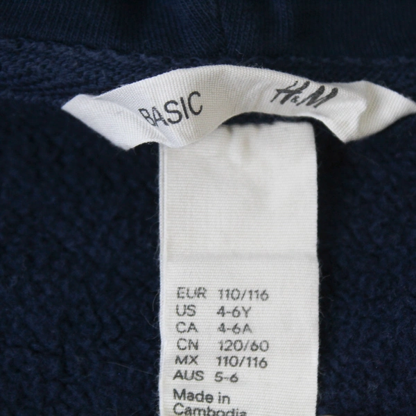 H&M Boys' Zip Up Hoodie Navy Blue 4-6Y Pre-Owned Cozy Sweatshirt
