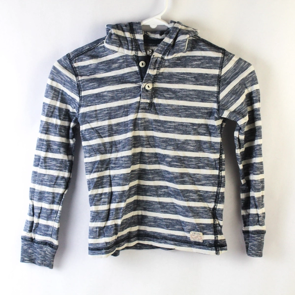 H&M Boys' Hoodie Shirt 6-8Y Blue White Striped Good Condition