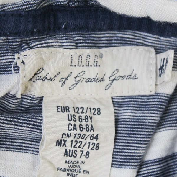 H&M Boys' Hoodie Shirt 6-8Y Blue White Striped Good Condition