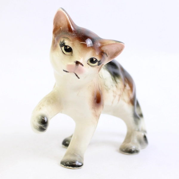 Vintage Brown And White Ceramic Cat Figurine From Japan