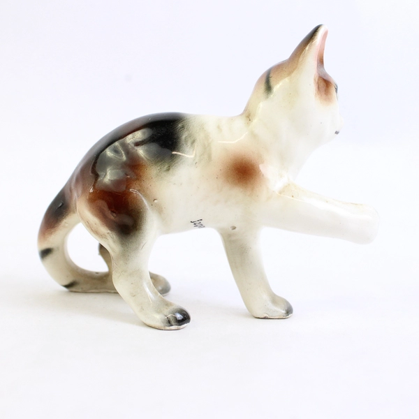 Vintage Brown And White Ceramic Cat Figurine From Japan