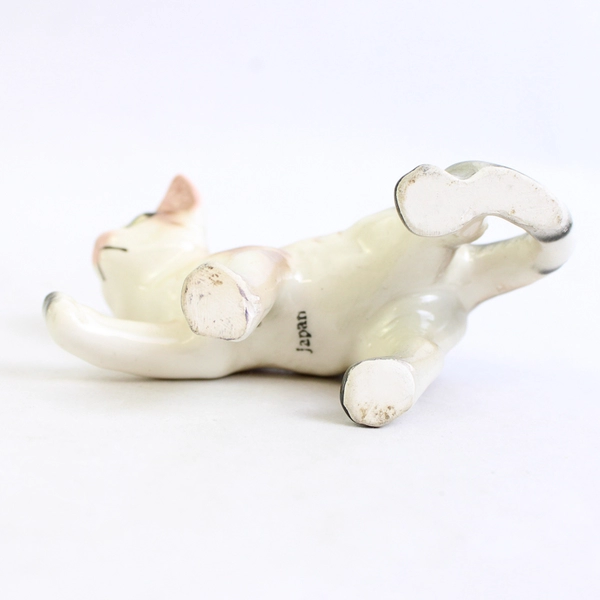 Vintage Brown And White Ceramic Cat Figurine From Japan