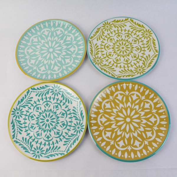 Set of 4 Mudhut Colorful Melamine Salad Plates 8.5"