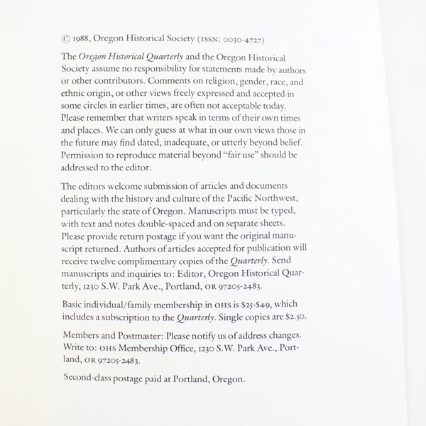 Set of 4 Oregon Historical Quarterly 1988 Vol 89 1-4 Spring Summer Fall Winter
