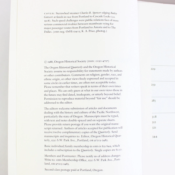 Lot of 3 Oregon Historical Quarterly 1987 Vol 88 2-4 Summer Fall Winter