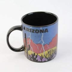 Vintage 1980's Arizona Mug Metallic Mountain Skyline Art Deco Souvenir Black Cup