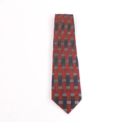 Vintage Bachrach Silk Tie Red Gray Blue Geometric 57" Made in Italy
