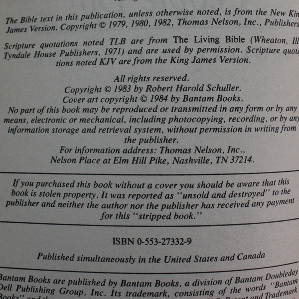 Robert H Schuller's Tough Times Never Last But Tough People Do! 1984 PB