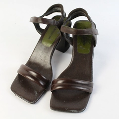 Enzo Angiolini Dark Brown Strappy Pump Square Toe Block Heel US Size 7.5 N