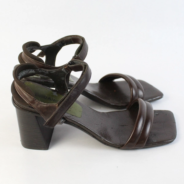Enzo Angiolini Dark Brown Strappy Pump Square Toe Block Heel US Size 7.5 N