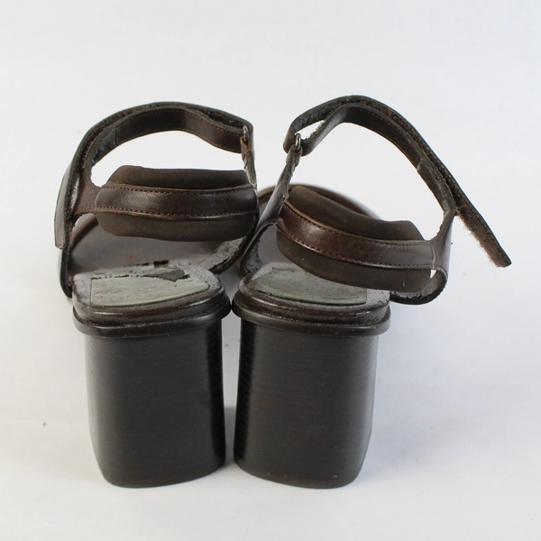 Enzo Angiolini Dark Brown Strappy Pump Square Toe Block Heel US Size 7.5 N