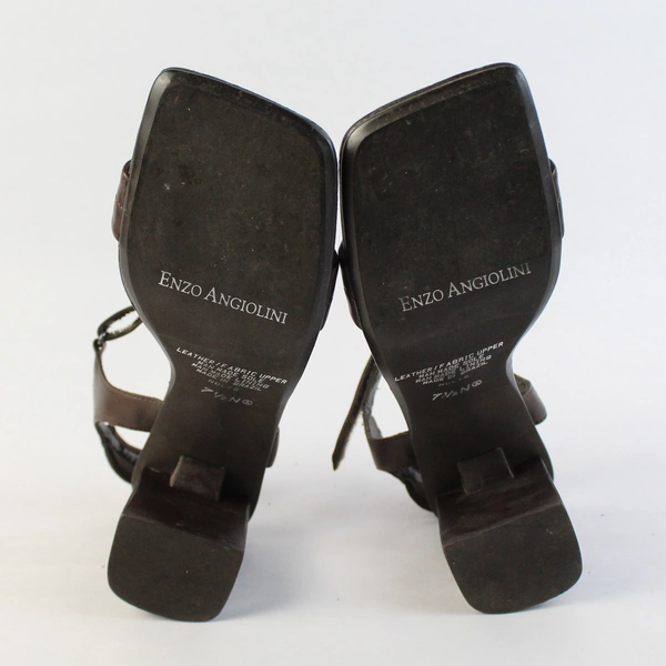 Enzo Angiolini Dark Brown Strappy Pump Square Toe Block Heel US Size 7.5 N