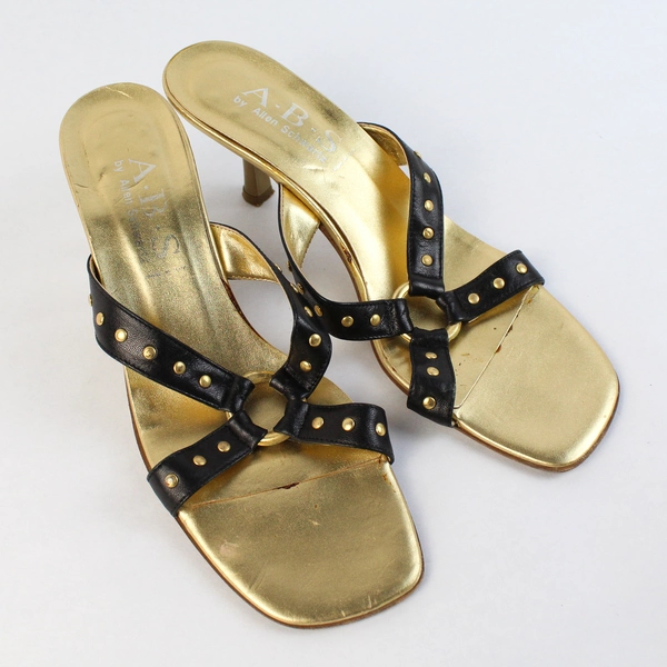 A.B.S. By Allen Schwarz Gold/Black Leather Square Toe Spool Heel US Size 8 AA