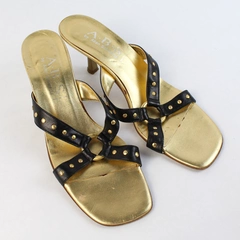 A.B.S. By Allen Schwarz Gold/Black Leather Square Toe Spool Heel US Size 8 AA