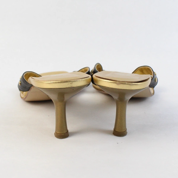 A.B.S. By Allen Schwarz Gold/Black Leather Square Toe Spool Heel US Size 8 AA