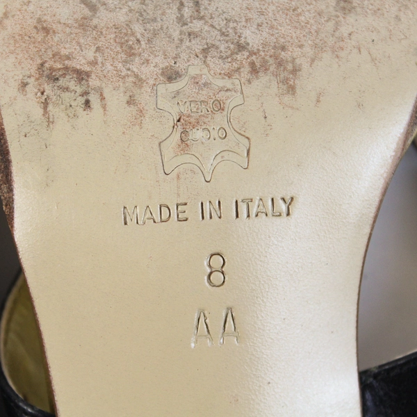 A.B.S. By Allen Schwarz Gold/Black Leather Square Toe Spool Heel US Size 8 AA