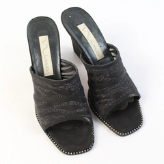 Nina Black Glitter Mule Square Toe Block Heel Mid Height US Size 7.5M