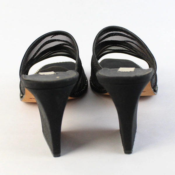 Nina Black Glitter Mule Square Toe Block Heel Mid Height US Size 7.5M