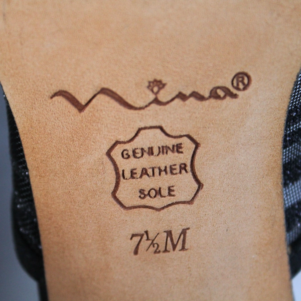 Nina Black Glitter Mule Square Toe Block Heel Mid Height US Size 7.5M