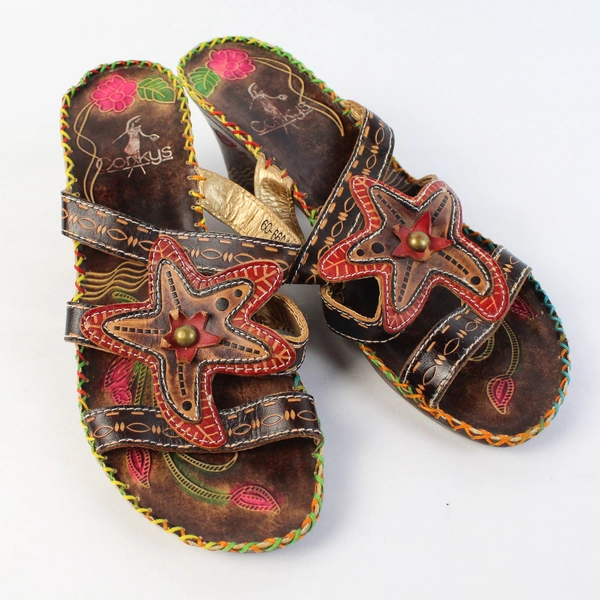 Corkys Brown Leather Mule Square Toe Wedge Heel Sandal US Size 7