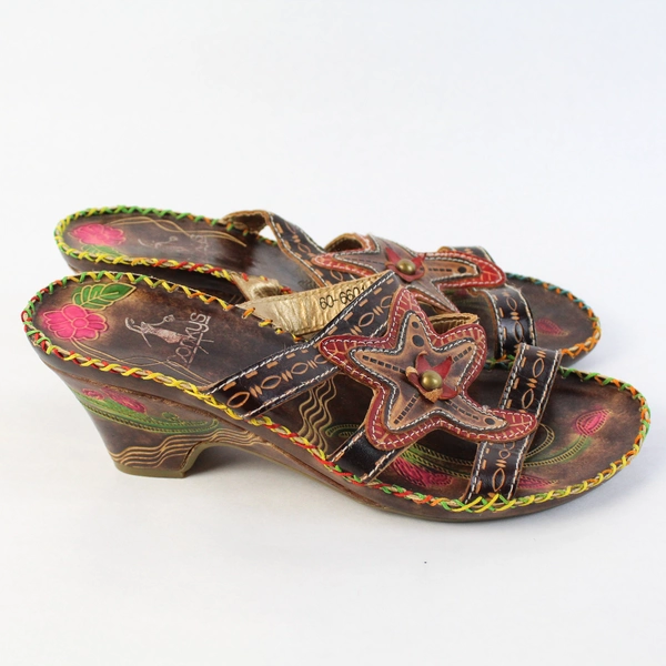 Corkys Brown Leather Mule Square Toe Wedge Heel Sandal US Size 7